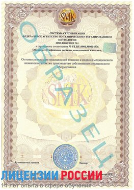 Образец сертификата соответствия (приложение) Кумертау Сертификат ISO 13485